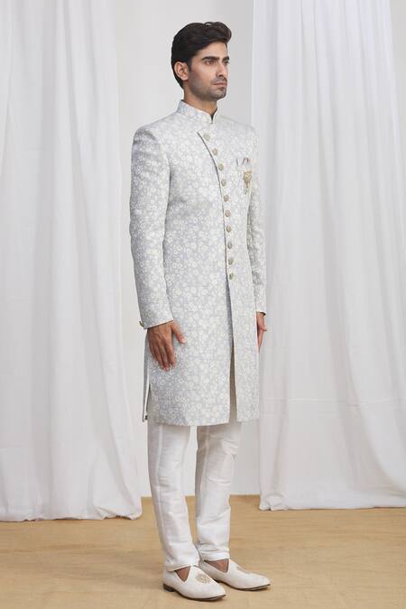 Buy Arihant Rai Sinha Gray Jacquard, Silk, Denim Embroidery Brocade Sherwani And Pant Set Online at Aza Fashions Buy_Arihant Rai Sinha_Gray Jacquard, Silk, Denim Embroidery Brocade Sherwani And Pant Set _Online_at_Aza_Fashions