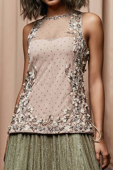 Nandita Thirani Green Net, Georgette Round Embroidered Kurta And Lehenga Set Online at Aza Fashions Nandita Thirani_Green Net, Georgette Round Embroidered Kurta And Lehenga Set _Online_at_Aza_Fashions