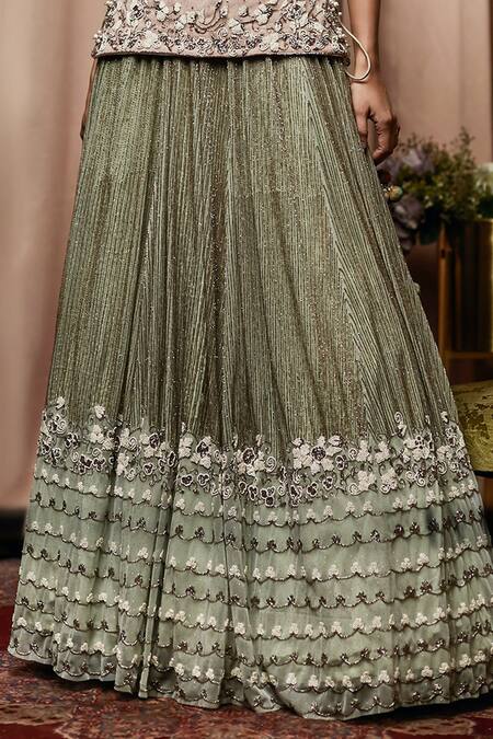 Buy Nandita Thirani Green Net, Georgette Round Embroidered Kurta And Lehenga Set Online at Aza Fashions Buy_Nandita Thirani_Green Net, Georgette Round Embroidered Kurta And Lehenga Set _Online_at_Aza_Fashions