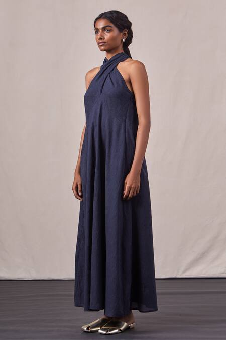 Buy_The Summer House_Black Cotton Halter Neck Catir Dress_Online_at_Aza_Fashions