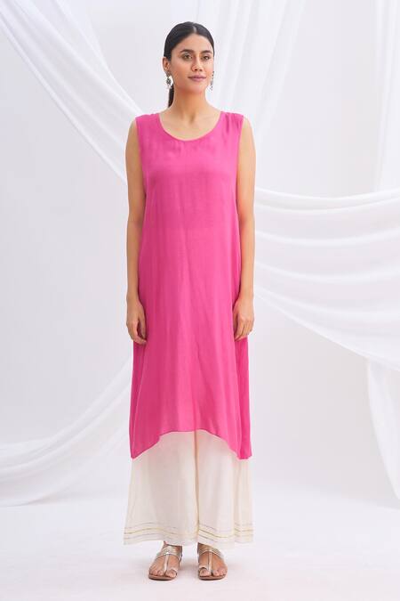 Nachiket Barve_Pink Chanderi Silk Mandarin Collar Kurta_Online_at_Aza_Fashions