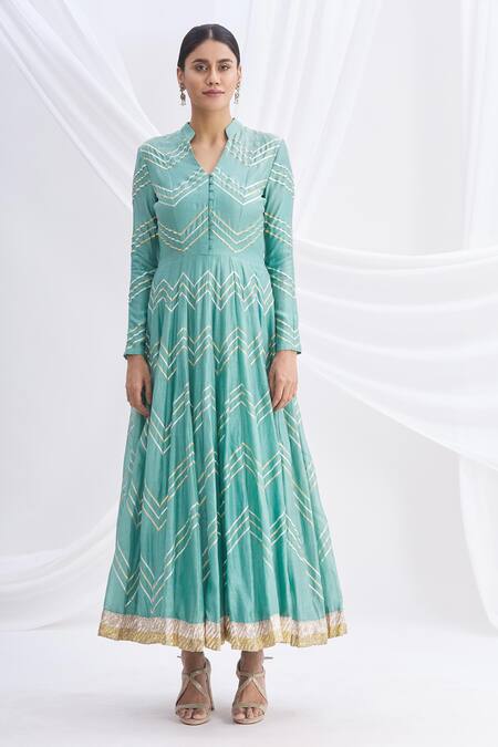 Nachiket Barve Green Silk Chanderi Embroidered Anarkali Set Online at Aza Fashions Nachiket Barve_Green Silk Chanderi Embroidered Anarkali Set _Online_at_Aza_Fashions