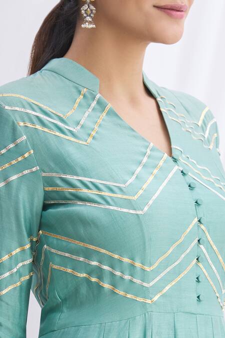 Nachiket Barve Green Silk Chanderi Embroidered Anarkali Set at Aza Fashions Nachiket Barve_Green Silk Chanderi Embroidered Anarkali Set _at_Aza_Fashions