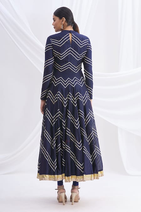 Shop Nachiket Barve Blue Silk Chanderi Embroidered Anarkali Set at Aza Fashions Shop_Nachiket Barve_Blue Silk Chanderi Embroidered Anarkali Set _at_Aza_Fashions