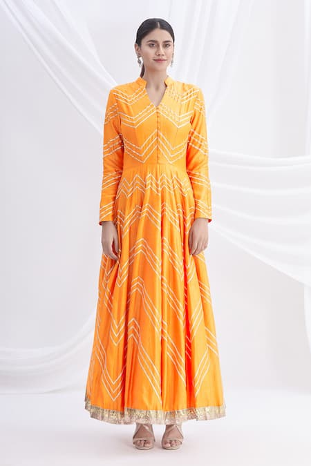 Nachiket Barve Yellow Silk Chanderi Embroidered Anarkali Set Online at Aza Fashions Nachiket Barve_Yellow Silk Chanderi Embroidered Anarkali Set _Online_at_Aza_Fashions