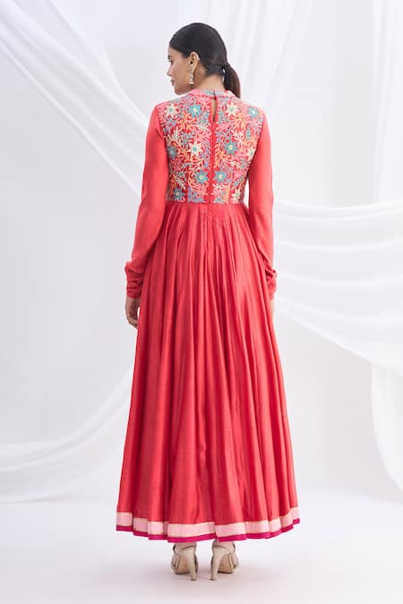 Shop Nachiket Barve Red Silk Chanderi Embroidered Anarkali Set at Aza Fashions Shop_Nachiket Barve_Red Silk Chanderi Embroidered Anarkali Set _at_Aza_Fashions