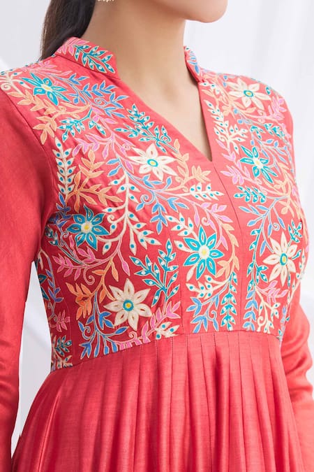 Nachiket Barve Red Silk Chanderi Embroidered Anarkali Set at Aza Fashions Nachiket Barve_Red Silk Chanderi Embroidered Anarkali Set _at_Aza_Fashions