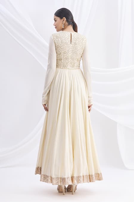 Shop_Nachiket Barve_White Silk Chanderi Embroidered Anarkali Set  _at_Aza_Fashions