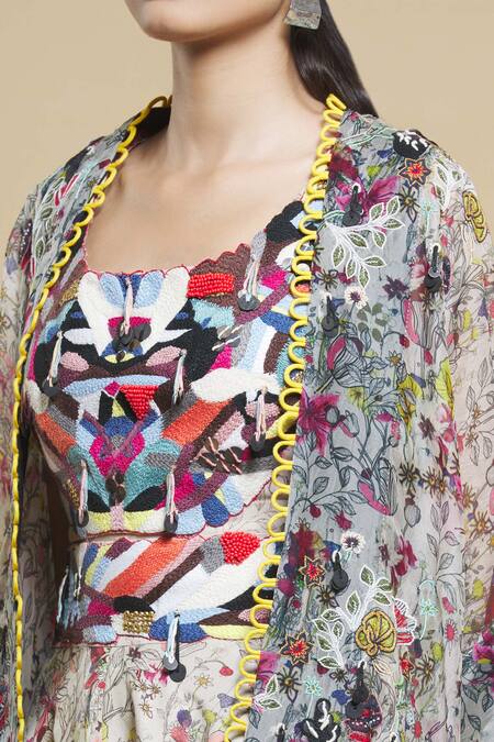 Anamika Khanna_Multi Color Printed Cape And Draped Pant Set_at_Aza_Fashions
