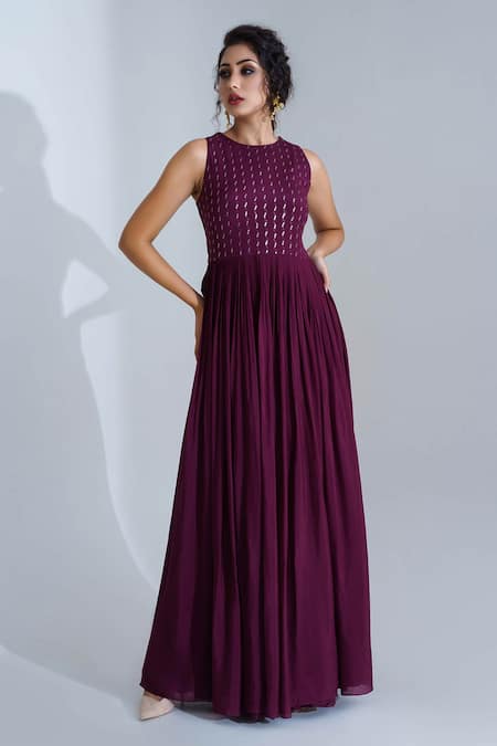 suruchi parakh Purple Georgette Crepe Lining Shantoon Embellished Sequin Round Gown