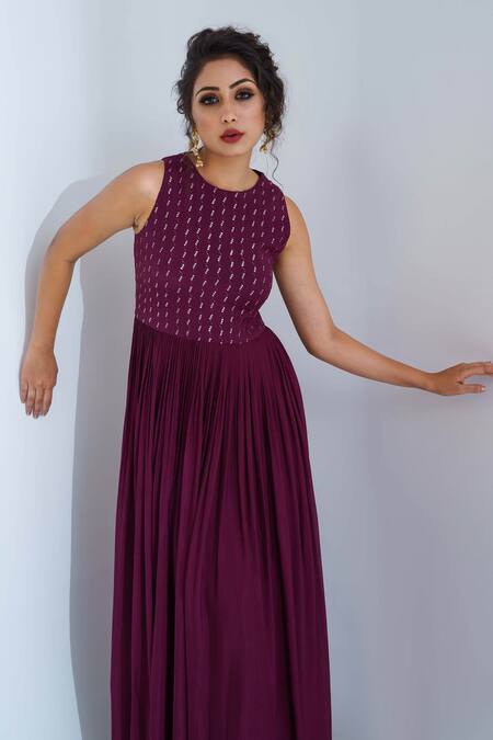 Buy_Suruchi Parakh_Purple Georgette Crepe Lining Shantoon Sequin Round Embellished Gown _Online_at_Aza_Fashions