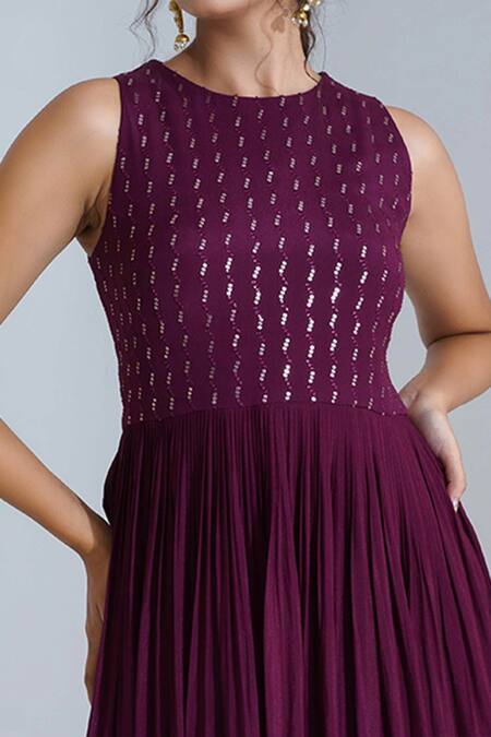 Shop_Suruchi Parakh_Purple Georgette Crepe Lining Shantoon Sequin Round Embellished Gown _Online_at_Aza_Fashions