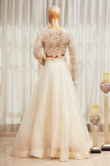 Shop COUTURE BY NIHARIKA White Embroidered Blouse And Lehenga Set at Aza Fashions Shop_COUTURE BY NIHARIKA_White Embroidered Blouse And Lehenga Set_at_Aza_Fashions