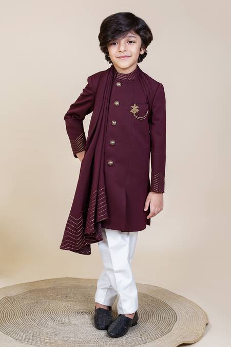 Buy Little Boys Closet Purple Polyester, Cotton, Satin Zari Sherwani And Pants Online at Aza Fashions Buy_Little Boys Closet_Purple Polyester, Cotton, Satin Zari Sherwani And Pants _Online_at_Aza_Fashions