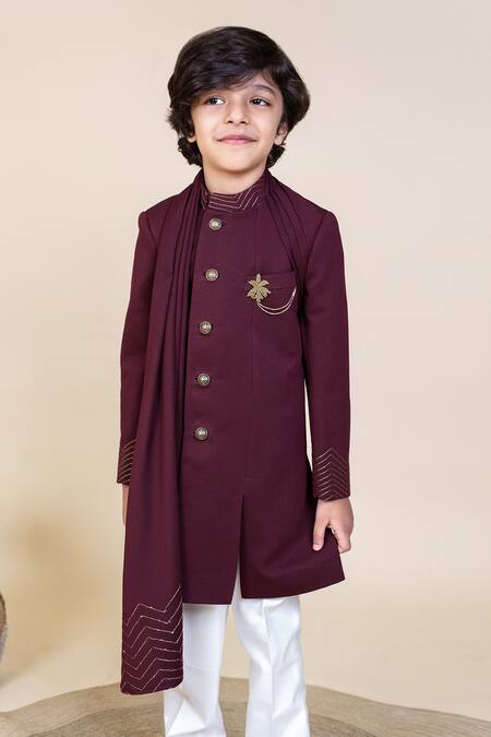 Shop Little Boys Closet Purple Polyester, Cotton, Satin Zari Sherwani And Pants Online at Aza Fashions Shop_Little Boys Closet_Purple Polyester, Cotton, Satin Zari Sherwani And Pants _Online_at_Aza_Fashions