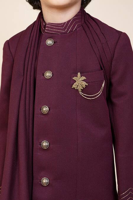 Little Boys Closet Purple Polyester, Cotton, Satin Zari Sherwani And Pants at Aza Fashions Little Boys Closet_Purple Polyester, Cotton, Satin Zari Sherwani And Pants _at_Aza_Fashions