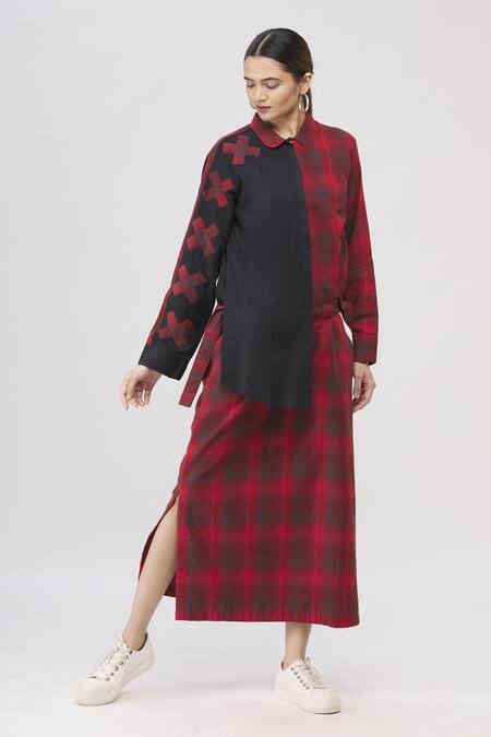 Buy_I Am Trouble By KC_Red Peter Pan Checkered Dress_Online_at_Aza_Fashions
