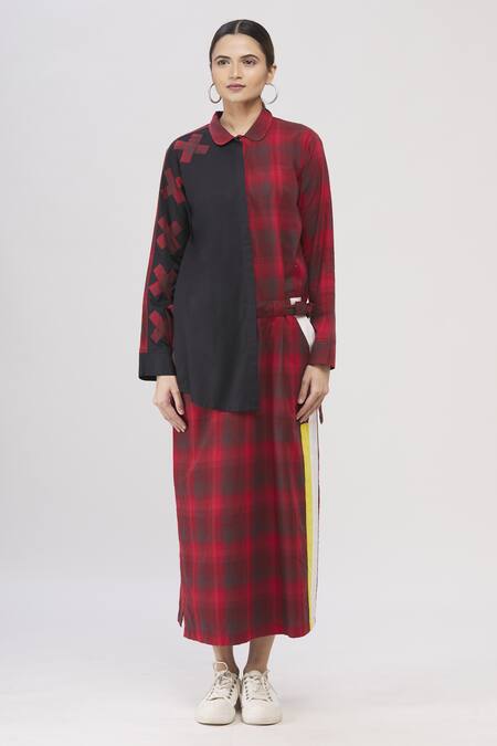 I Am Trouble By KC_Red Peter Pan Checkered Dress_Online_at_Aza_Fashions