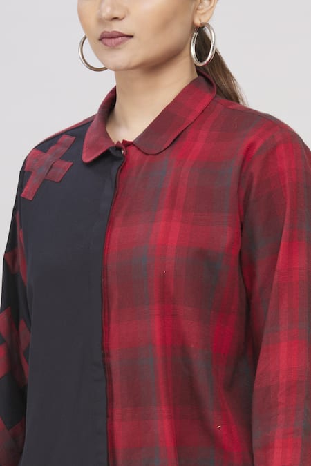 Shop_I Am Trouble By KC_Red Peter Pan Checkered Dress_Online_at_Aza_Fashions