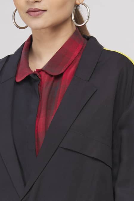 Buy_I Am Trouble By KC_Black Notched Lapel Asymmetric Jacket _Online_at_Aza_Fashions