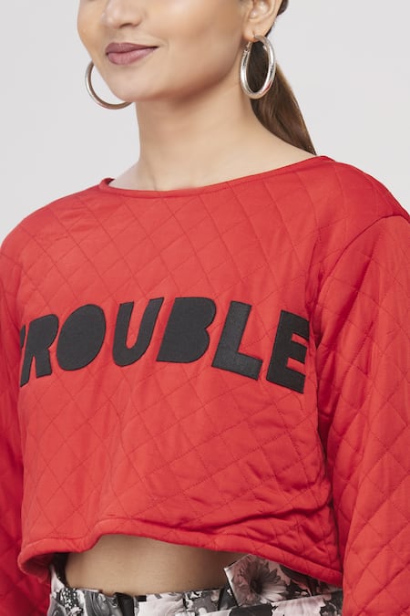 I Am Trouble By KC_Red Round Checkered Crop Top_at_Aza_Fashions