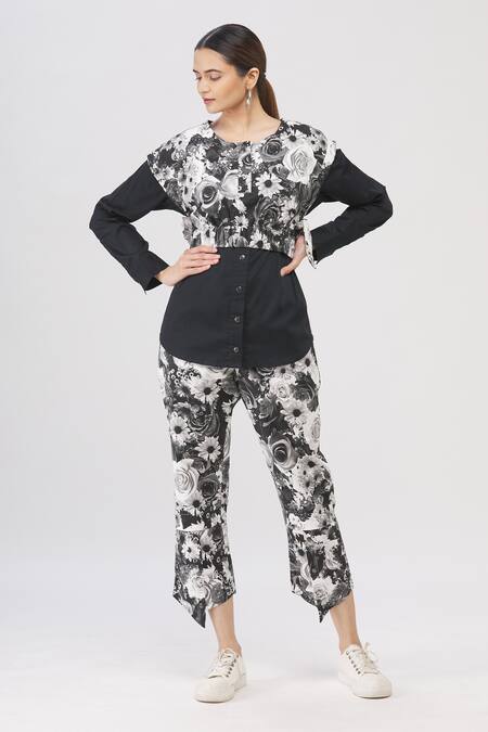 I Am Trouble By KC_Black Round Floral Print Layered Top _Online_at_Aza_Fashions