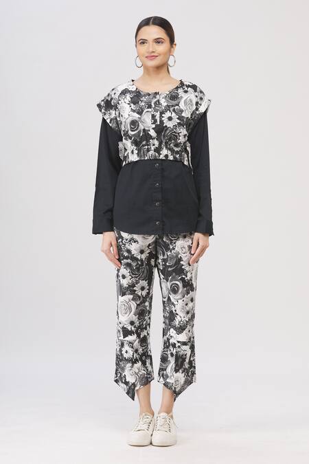 Shop_I Am Trouble By KC_Black Round Floral Print Layered Top _Online_at_Aza_Fashions