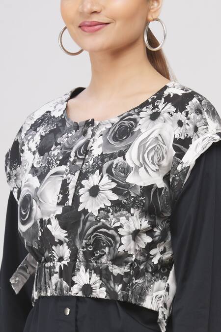 I Am Trouble By KC_Black Round Floral Print Layered Top _at_Aza_Fashions