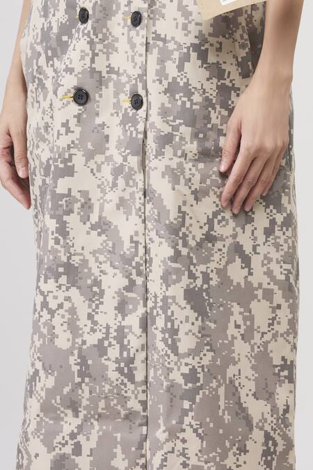 I Am Trouble By KC_Beige Notched Lapel Printed Jacket_at_Aza_Fashions