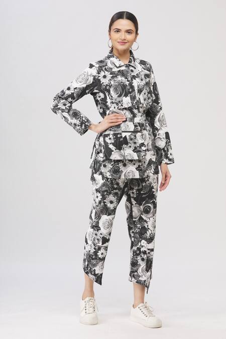 I Am Trouble By KC_Black Shirt Collar Floral Print Top _Online_at_Aza_Fashions