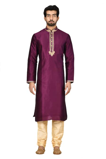 Nayantara Couture_Purple Silk Embroidery Kurta Set _Online_at_Aza_Fashions