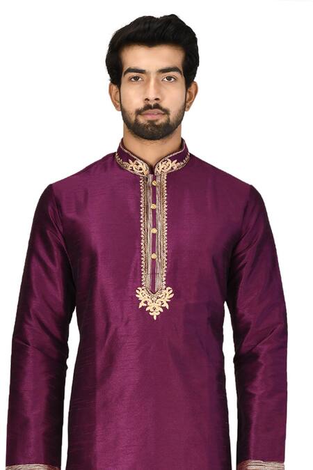 Nayantara Couture_Purple Silk Embroidery Kurta Set _at_Aza_Fashions