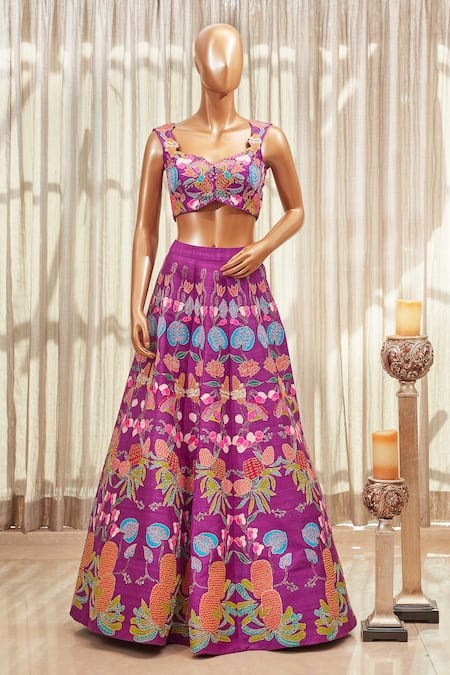 Aisha Rao_Purple Embroidered Lehenga Set_Online_at_Aza_Fashions