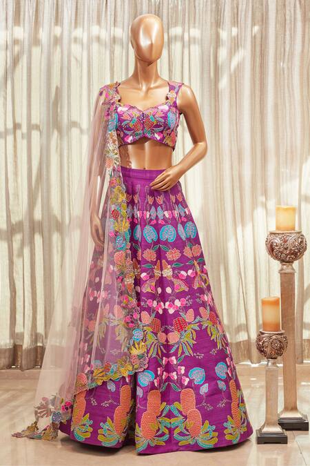 Buy_Aisha Rao_Purple Embroidered Lehenga Set_Online_at_Aza_Fashions