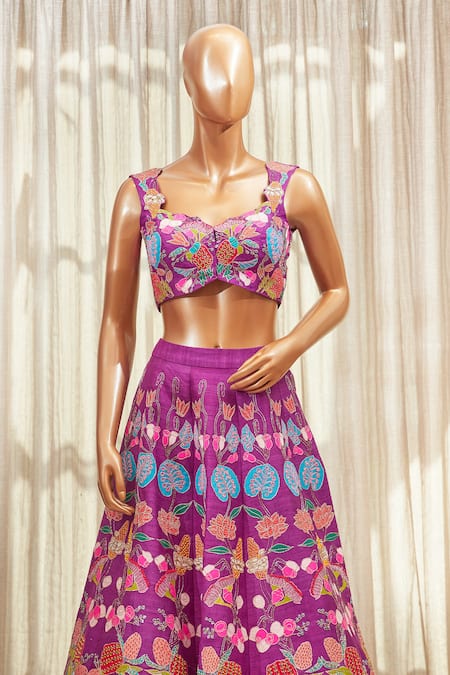 Shop_Aisha Rao_Purple Embroidered Lehenga Set_Online_at_Aza_Fashions
