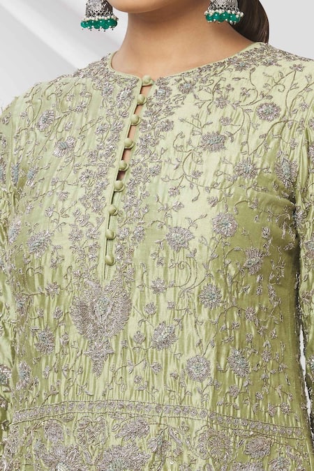 Shop_Jayanti Reddy_Green Floral Round Embroidered Tunic Dhoti Pant Set _Online_at_Aza_Fashions