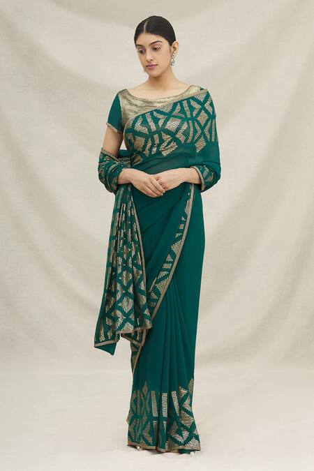 Nakul Sen Green Sequin Embroidered Saree With Blouse