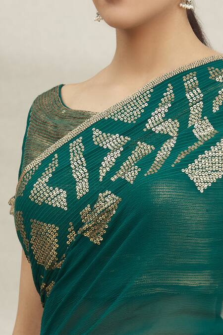 Nakul Sen_Green Sequin Embroidered Saree With Blouse_at_Aza_Fashions