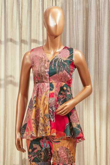 Aisha Rao_Multi Color Peplum Kurta And Sharara Set_Online_at_Aza_Fashions