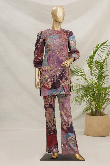 Aisha Rao Purple Printed Tunic And Pant Set