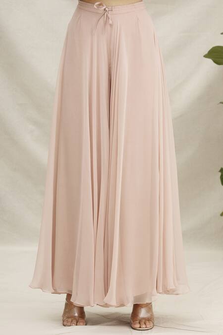 Shop_Varun Nidhika_Peach Sequin Embroidered Palazzo Set_Online_at_Aza_Fashions