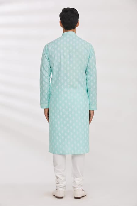 Shop Arihant Rai Sinha Green Handloom Cotton Embroidery Floral Print Kurta at Aza Fashions Shop_Arihant Rai Sinha_Green Handloom Cotton Embroidery Floral Print Kurta _at_Aza_Fashions