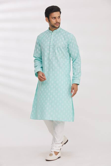 Arihant Rai Sinha Green Handloom Cotton Embroidery Floral Print Kurta Online at Aza Fashions Arihant Rai Sinha_Green Handloom Cotton Embroidery Floral Print Kurta _Online_at_Aza_Fashions