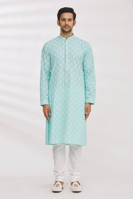 Buy Arihant Rai Sinha Green Handloom Cotton Embroidery Floral Print Kurta Online at Aza Fashions Buy_Arihant Rai Sinha_Green Handloom Cotton Embroidery Floral Print Kurta _Online_at_Aza_Fashions