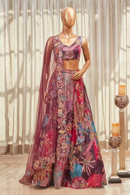 Aisha Rao Purple Printed Lehenga Set