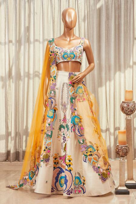 Aisha Rao White Embroidered Lehenga Set