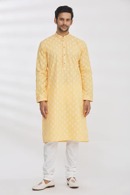 Aryavir Malhotra Handloom Cotton Floral Print Kurta Set 