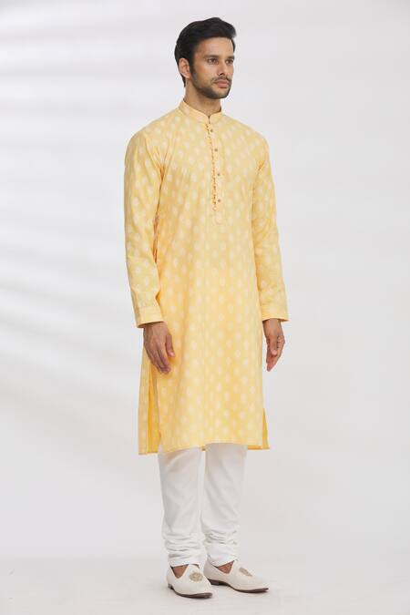 Arihant Rai Sinha Orange Handloom Cotton Embroidery Print Kurta Online at Aza Fashions Arihant Rai Sinha_Orange Handloom Cotton Embroidery Print Kurta _Online_at_Aza_Fashions