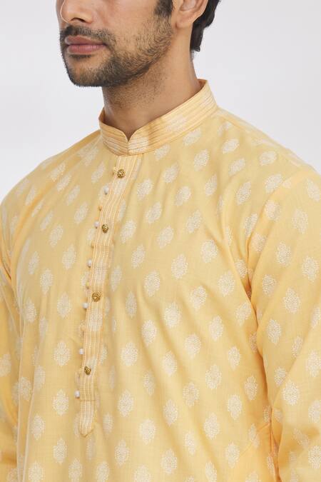 Shop Arihant Rai Sinha Orange Handloom Cotton Embroidery Print Kurta Online at Aza Fashions Shop_Arihant Rai Sinha_Orange Handloom Cotton Embroidery Print Kurta _Online_at_Aza_Fashions