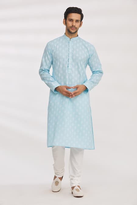 Aryavir Malhotra Handloom Cotton Floral Print Kurta Set 